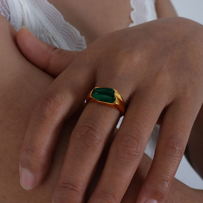 Demifine Green Gemstone Gold Ring
