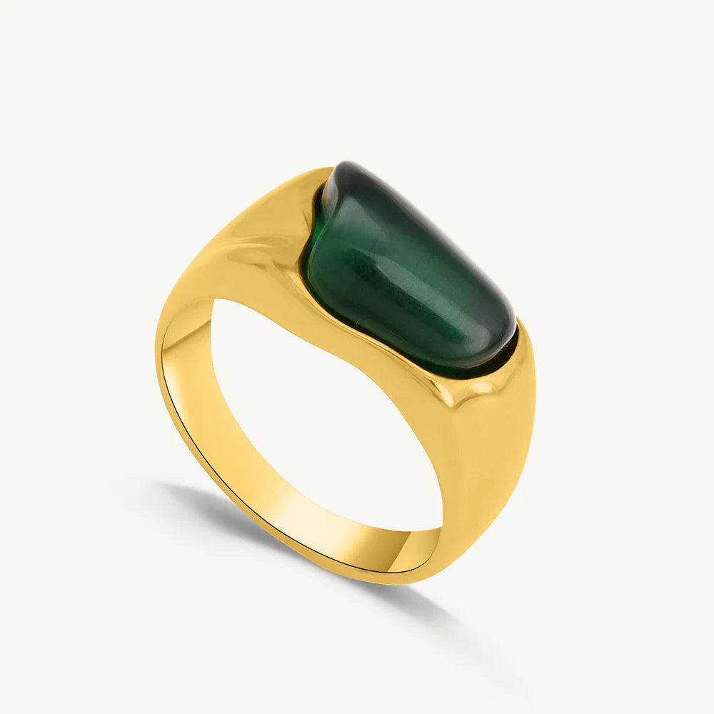 Demifine Green Gemstone Gold Ring