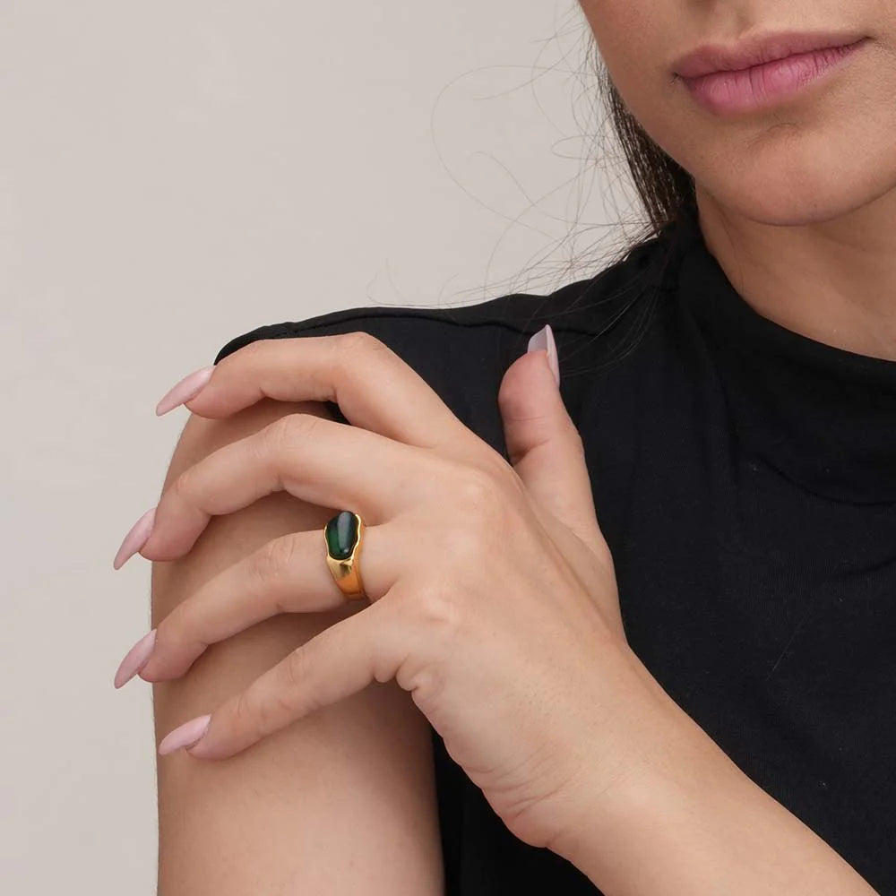 Demifine Green Gemstone Gold Ring