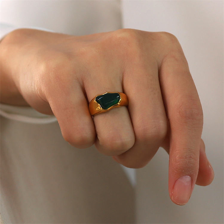 Demifine Green Gemstone Gold Ring