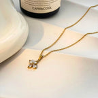 Demifine 18K Gold Plated Four Leaf Clover Zircon Pendant Necklace