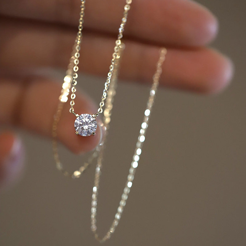 Elegant Gold Plated Solitaire S925 Silver Necklace