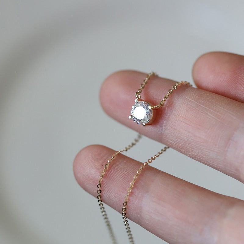 Elegant Gold Plated Solitaire S925 Silver Necklace