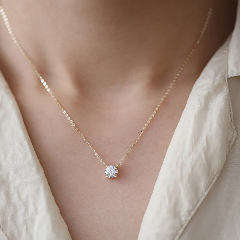 Elegant Gold Plated Solitaire S925 Silver Necklace