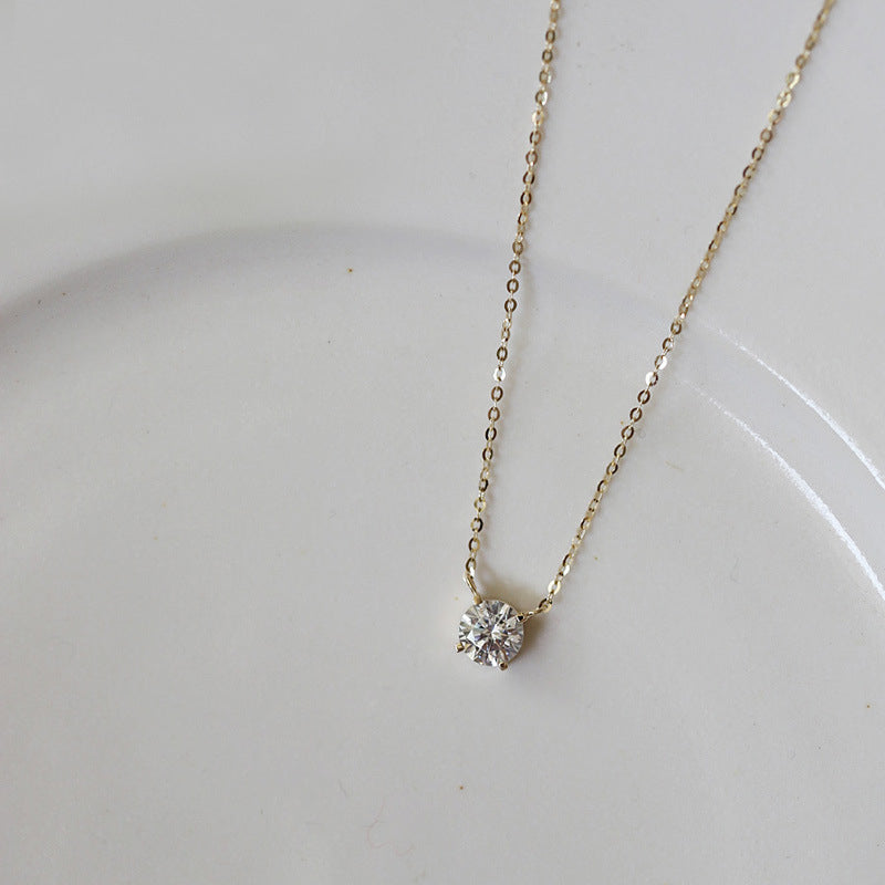 Elegant Gold Plated Solitaire S925 Silver Necklace