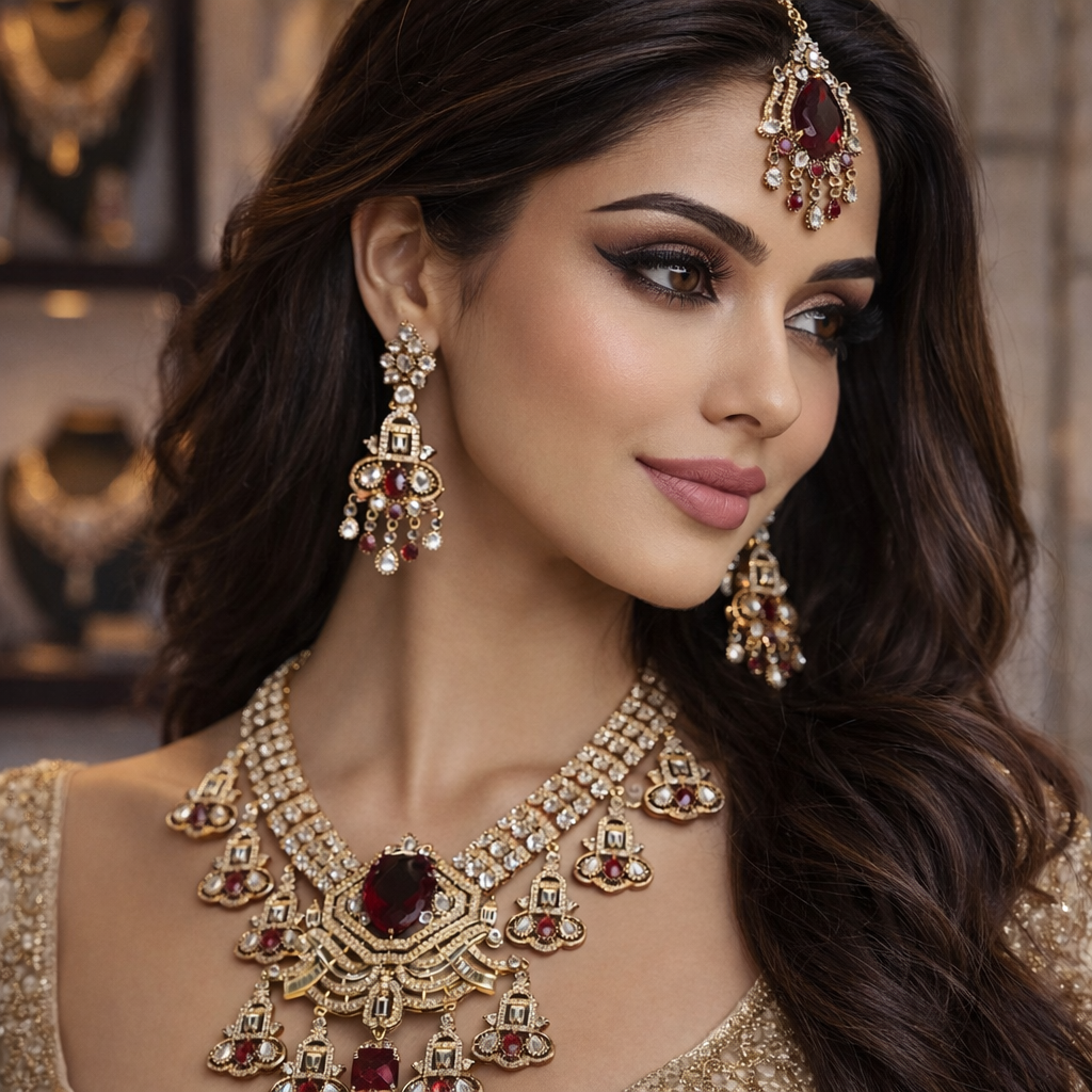 Red Mehendi Polish Bridal Jewellery Set