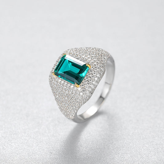 Elegant Square 925 Silver CZ Wedding Ring
