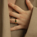 Emerald-Cut Green Stone Ring – 18K Gold Plated Titanium Steel
