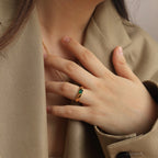 Emerald-Cut Green Stone Ring – 18K Gold Plated Titanium Steel
