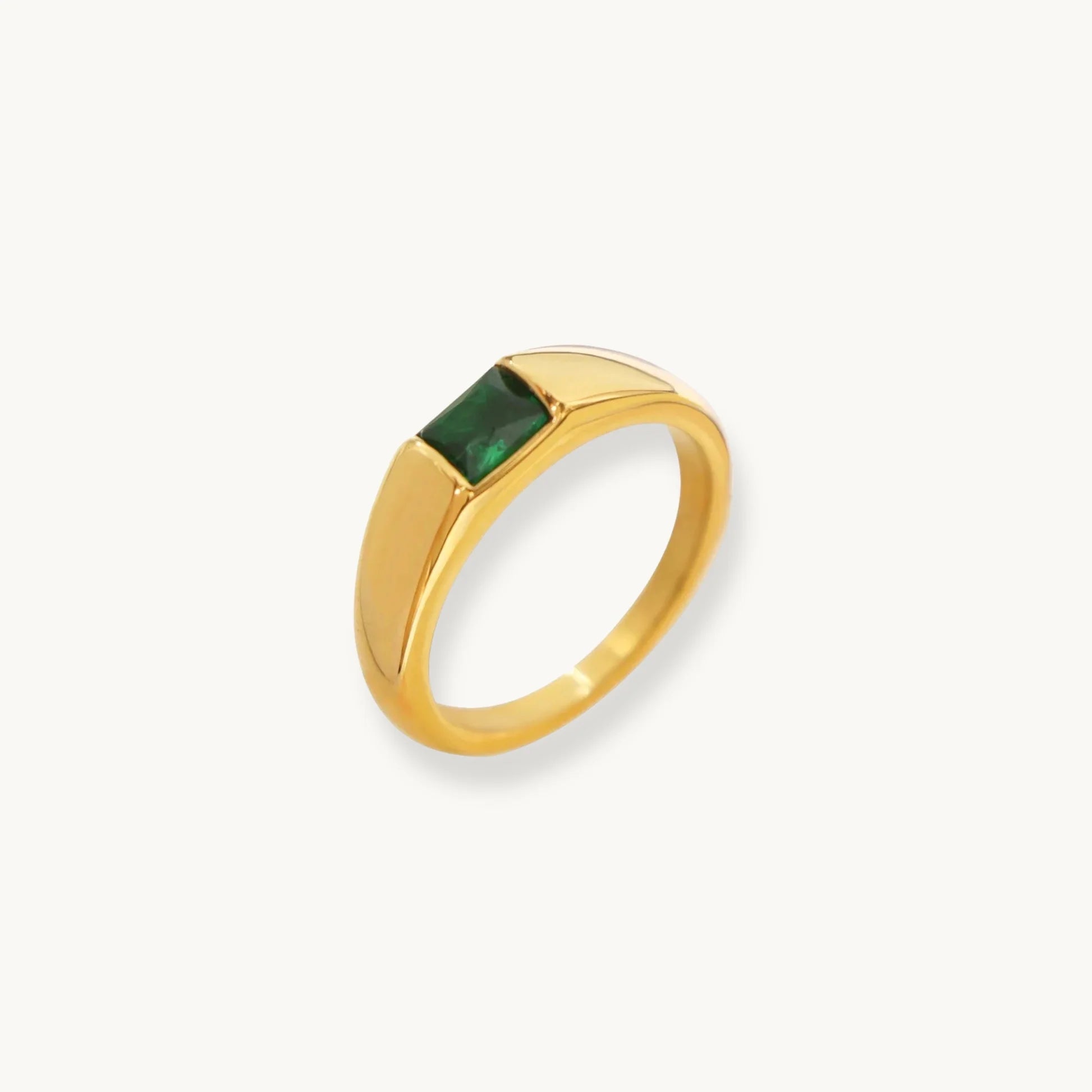 Emerald-Cut Green Stone Ring – 18K Gold Plated Titanium Steel