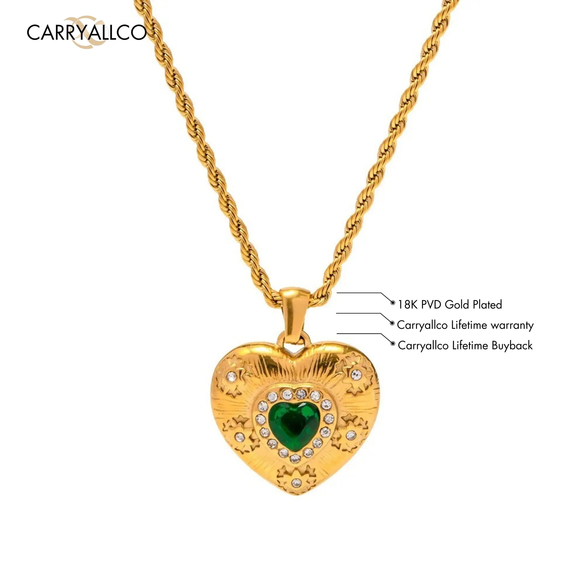 Emerald Heart Pendant – 18K Gold Plated
