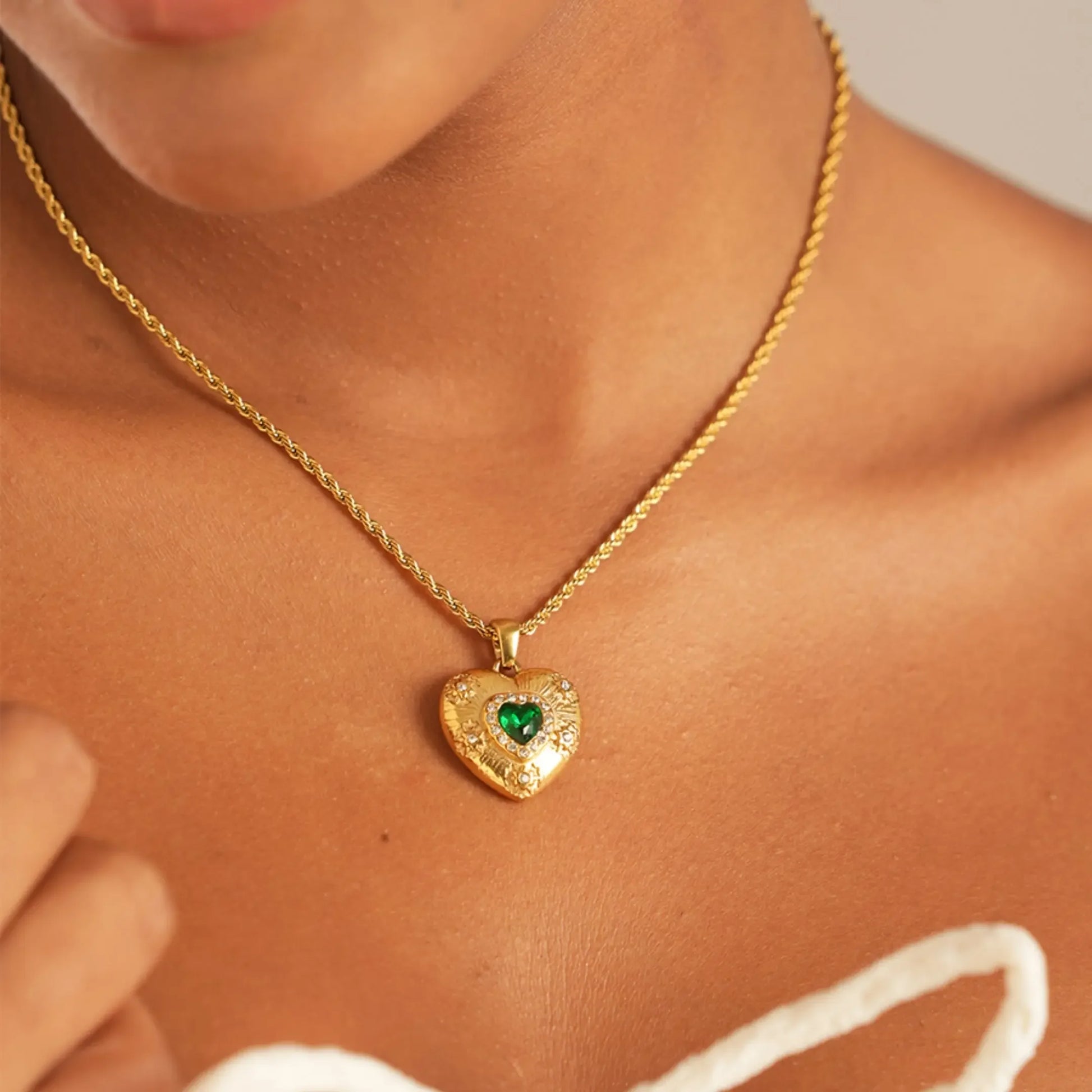Emerald Heart Pendant – 18K Gold Plated