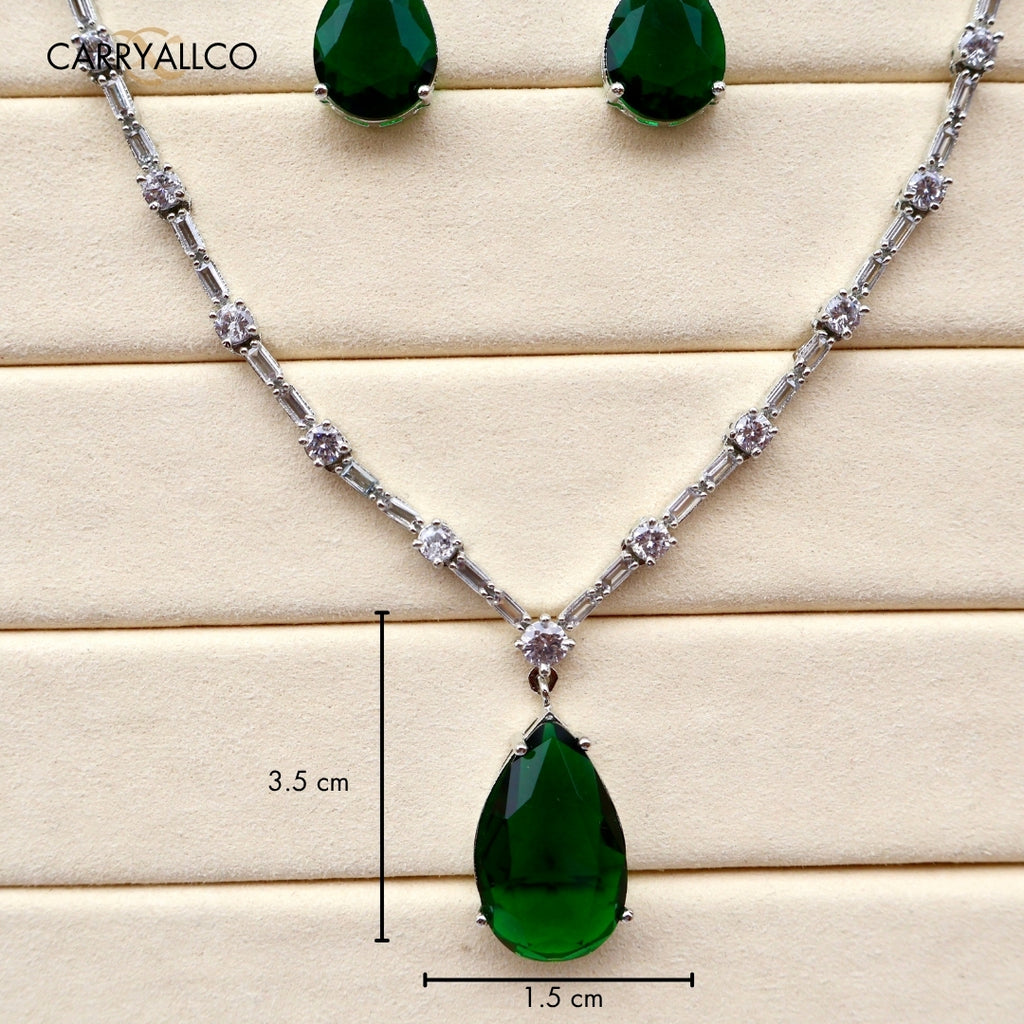 Emerald Drop American Diamond Necklace Set