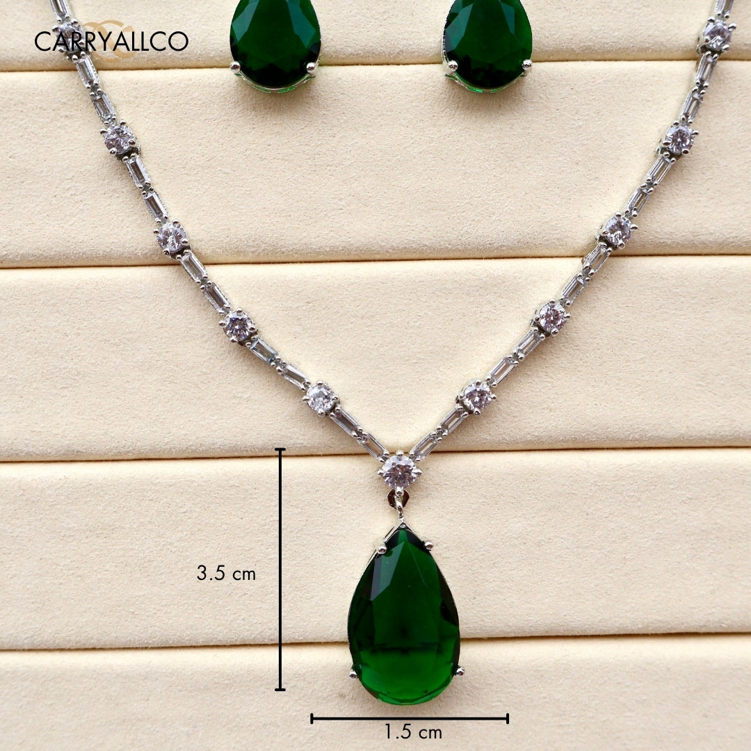 Emerald Drop American Diamond Necklace Set