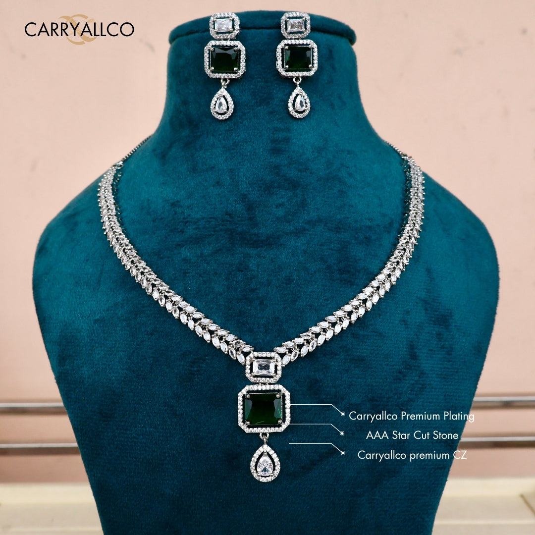 Emerald Green American Diamond Necklace Set