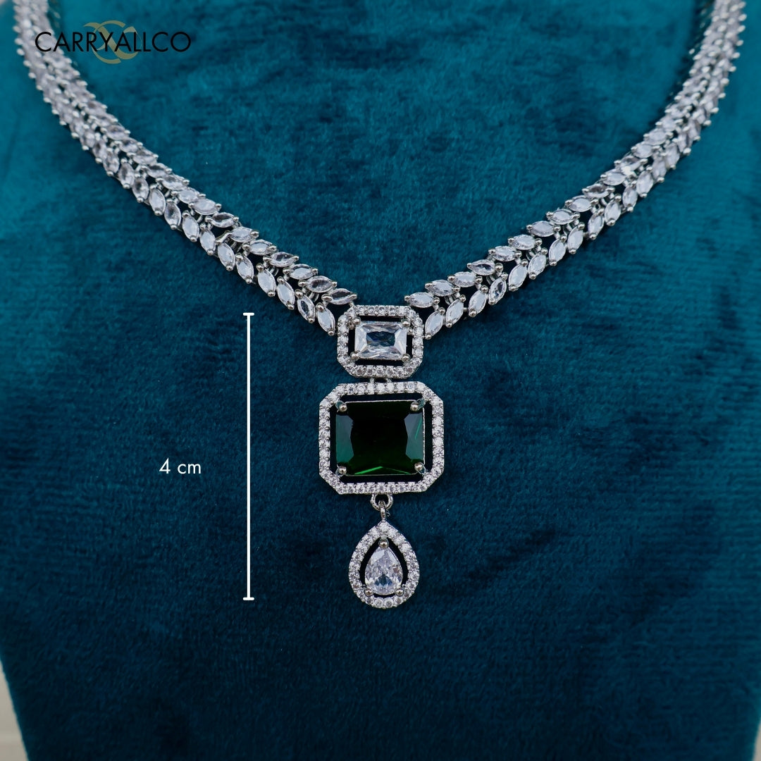 Emerald Green American Diamond Necklace Set