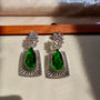Emerald Green Fan Frame American Diamond Statement Earrings | CARRYALLCO