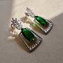Emerald Green Fan Frame American Diamond Statement Earrings | CARRYALLCO