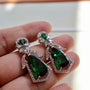 Emerald Green Floral Frame American Diamond Drop Earrings – Detail View | American Diamond Jewellery | Carryallco India