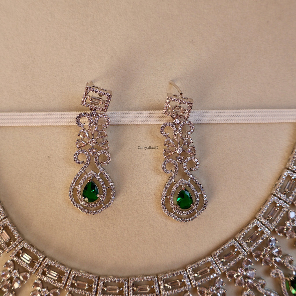 Emerald Green Teardrop American Diamond Bridal Necklace Set