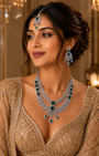 Emerald Leaf Bridal American Diamond Necklace Set – American Diamond | Carryallco India