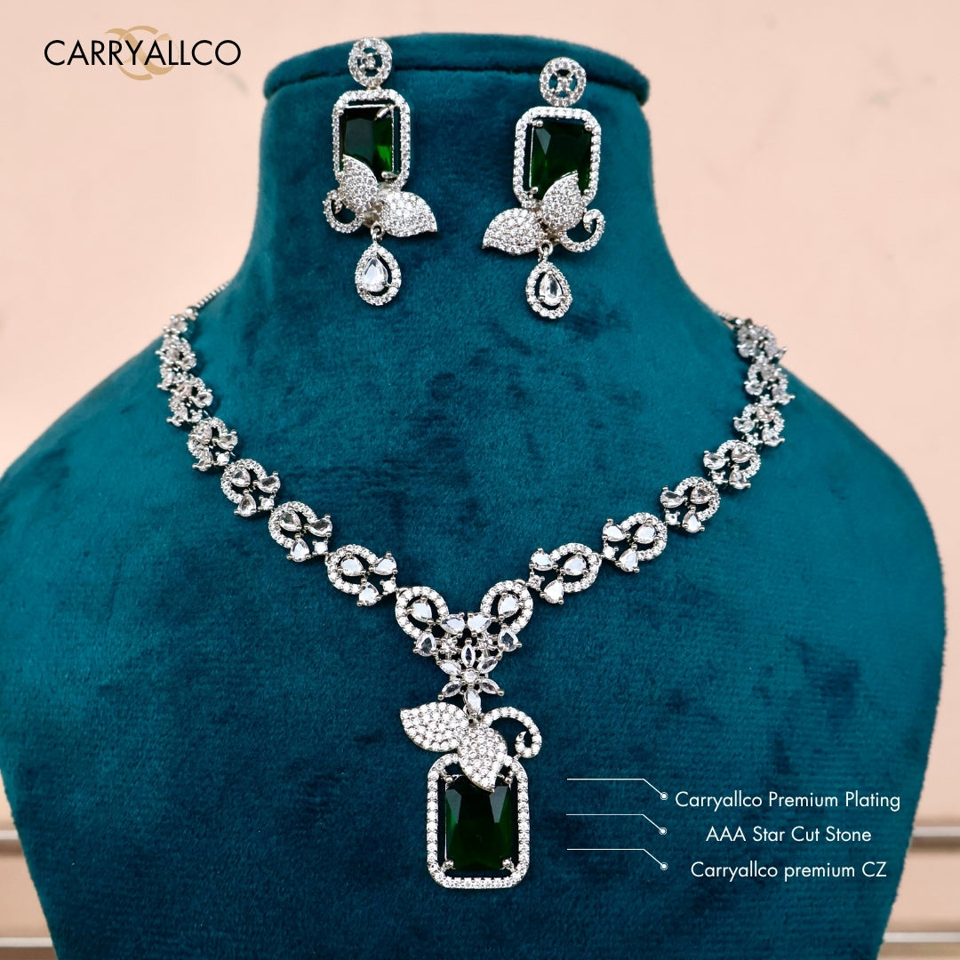 Emerald Bloom American Diamond Necklace Set