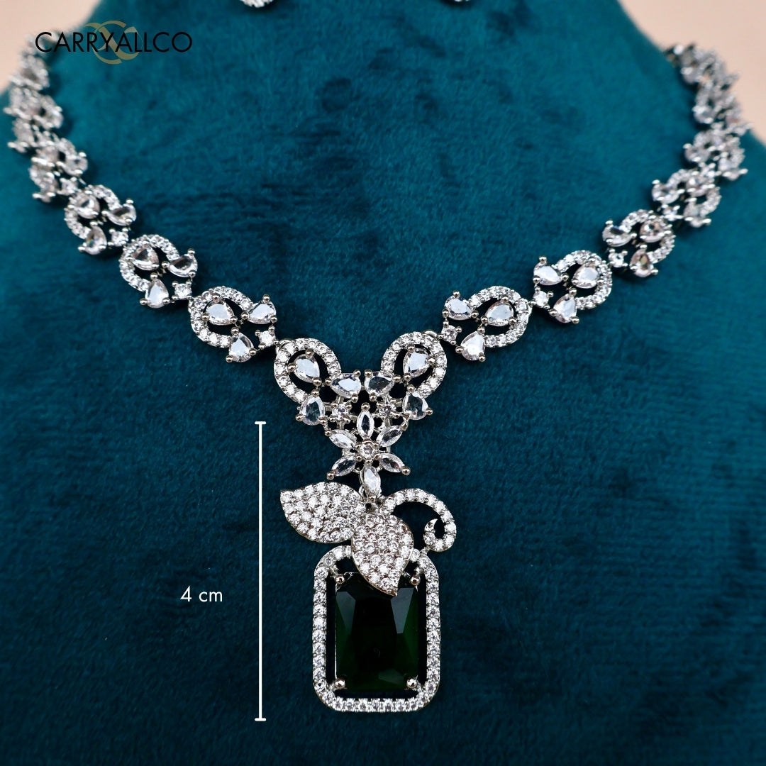 Emerald Bloom American Diamond Necklace Set