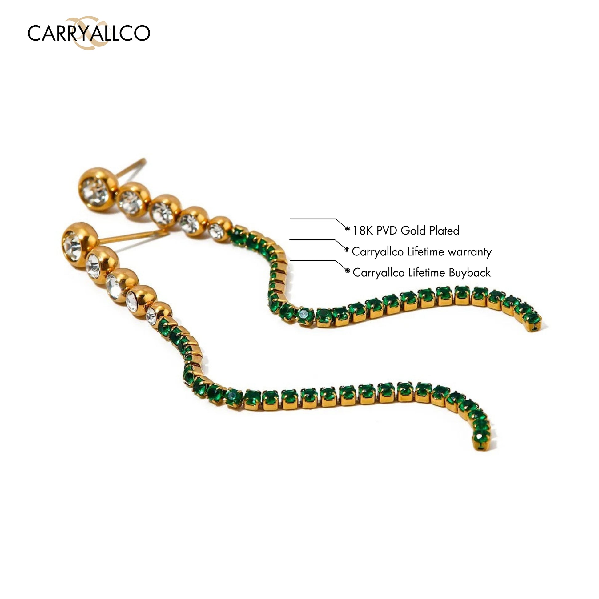 Emerald Elegance Tassel Earrings – 18K Gold Plated