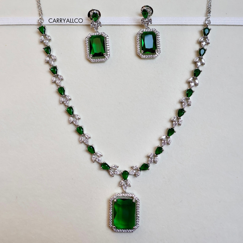 Emerald Glory American Diamond Necklace Set