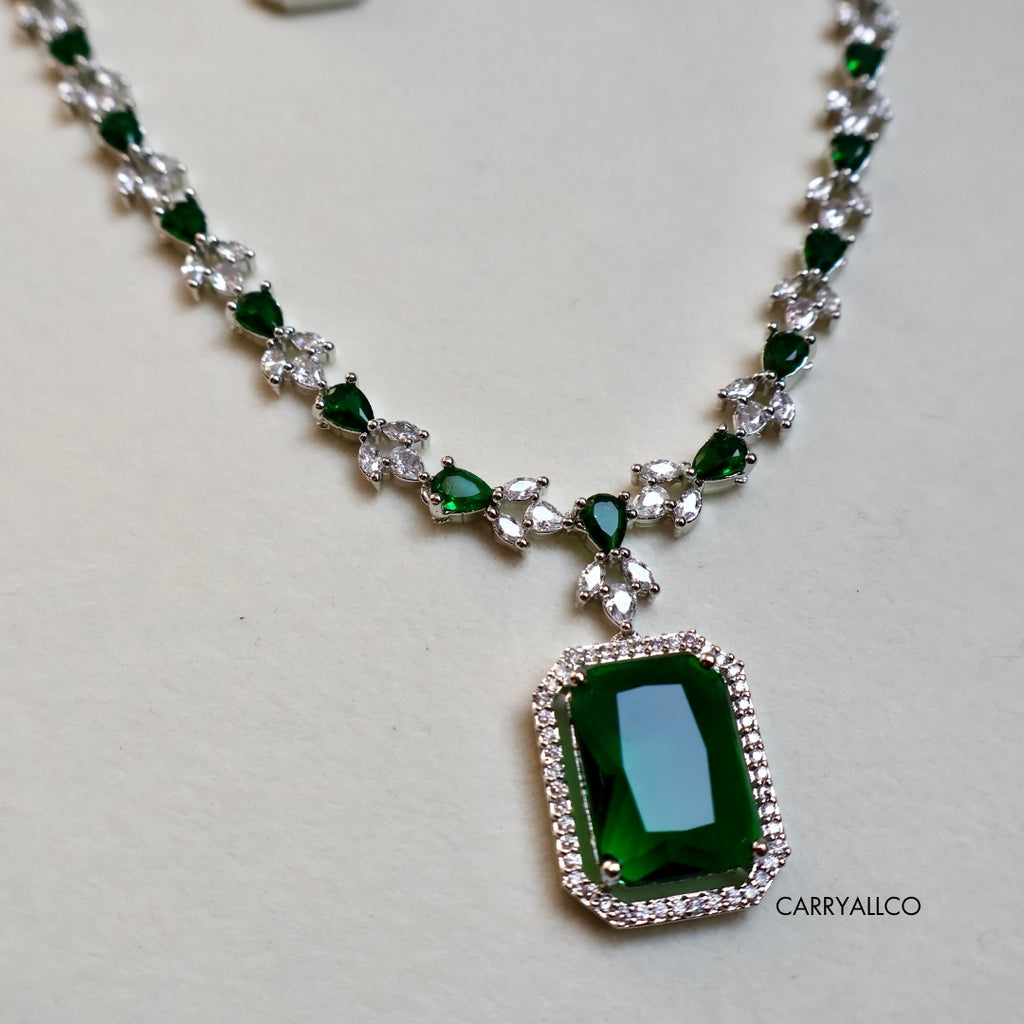 Emerald Glory American Diamond Necklace Set