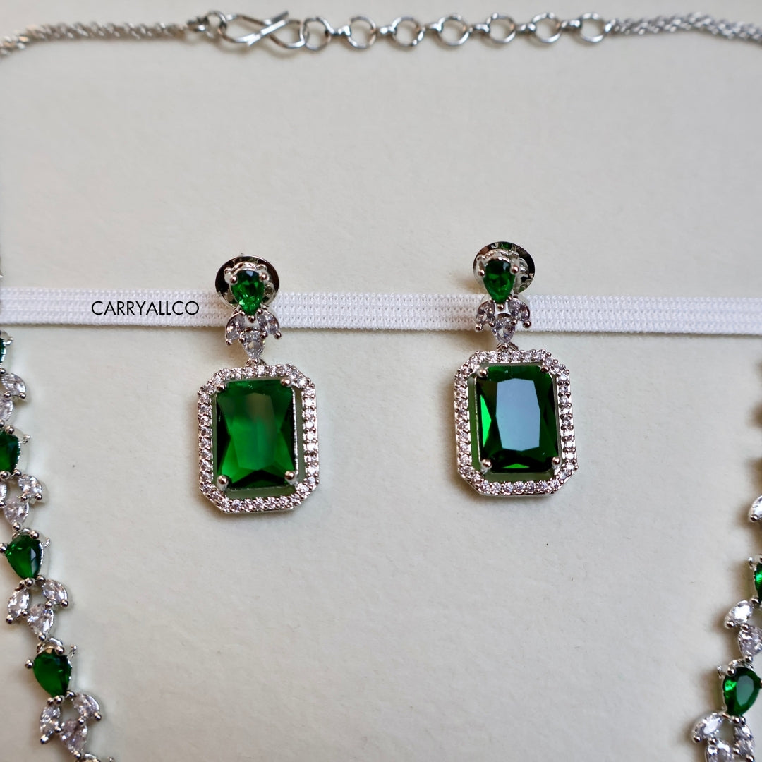 Emerald Glory American Diamond Necklace Set