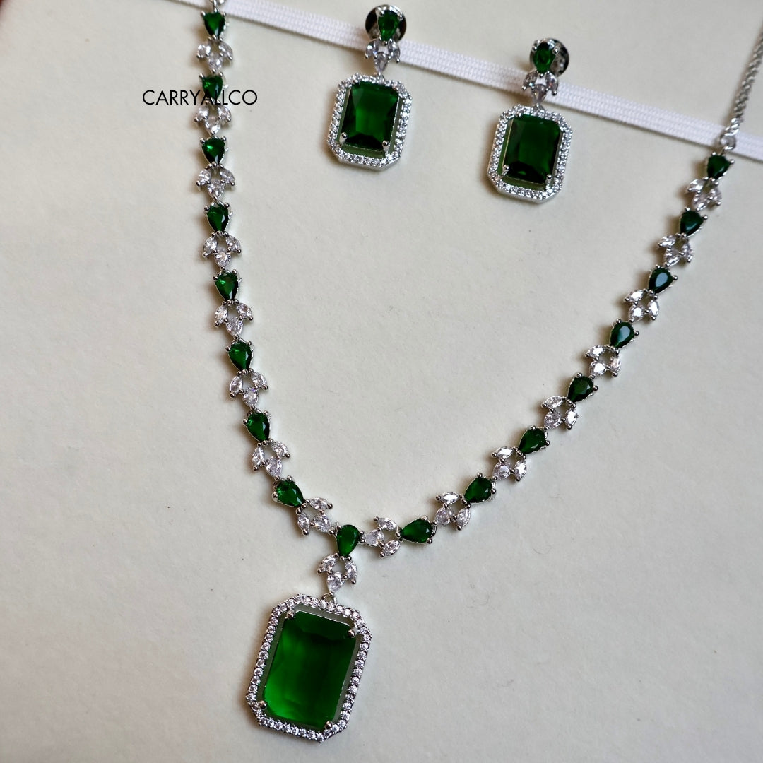 Emerald Glory American Diamond Necklace Set