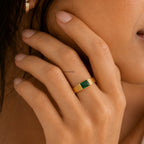 Emerald Green Baguette Dome Signet Ring
