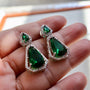 Emerald Green Double Teardrop American Diamond Drop Earrings