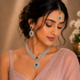 Emerald Green Marquise Leaf American Diamond Bridal Necklace Set – American Diamond | Carryallco India