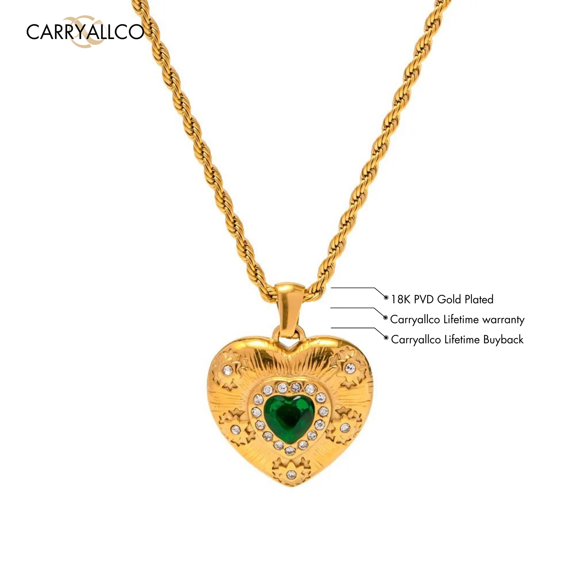 Emerald Heart Pendant – 18K Gold Plated