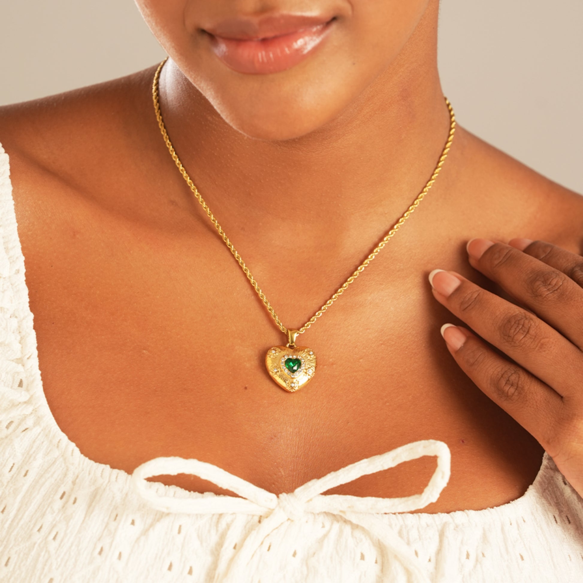 Emerald Heart Pendant – 18K Gold Plated