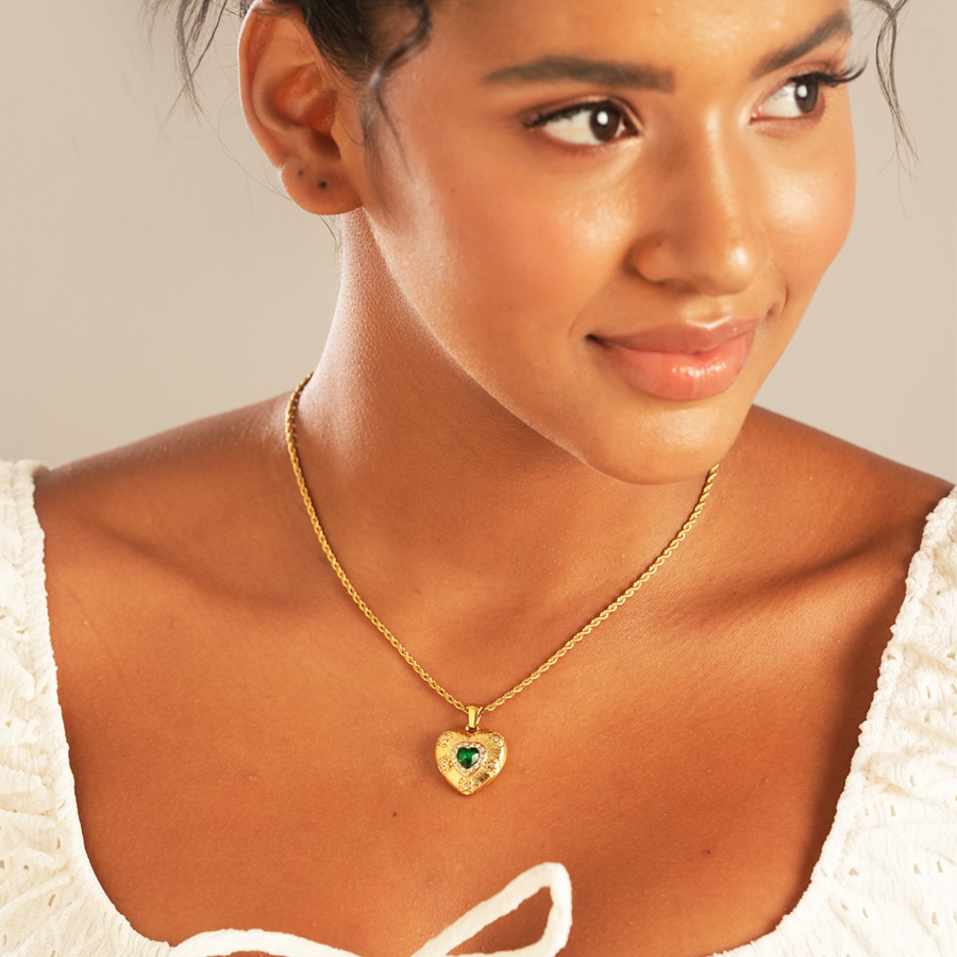 Emerald Heart Pendant – 18K Gold Plated
