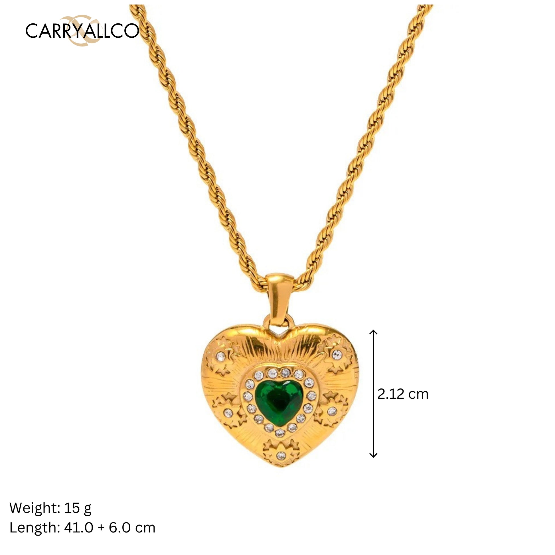 Emerald Heart Pendant – 18K Gold Plated