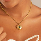 Emerald Heart Pendant Necklace – 18K Gold Plated with Cubic Zirconia