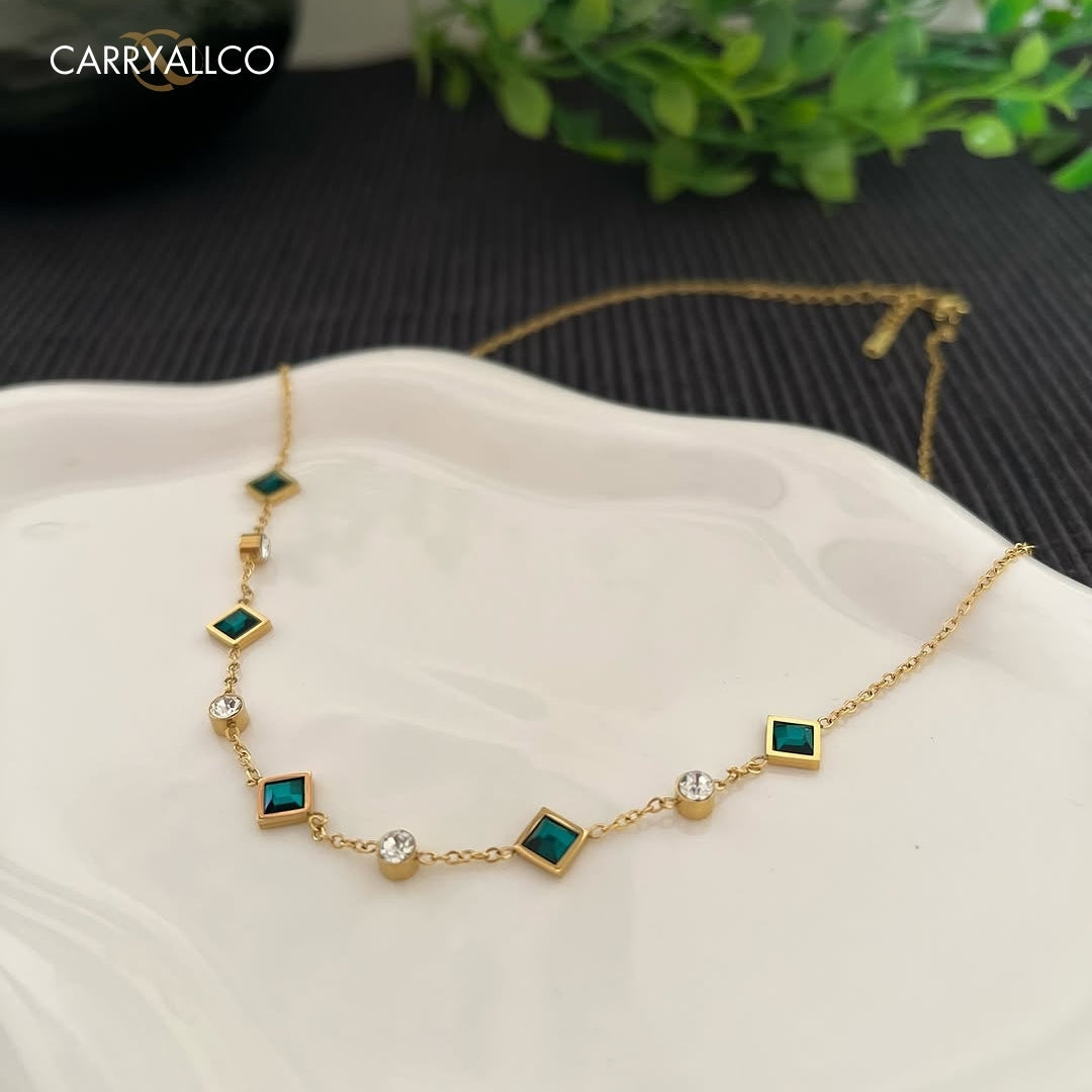 Carryallco 18k Gold Plated Emerald Zircon Necklace Carryallco