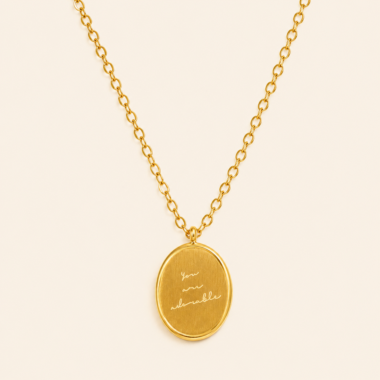 Engraved Oval Pendant Necklace
