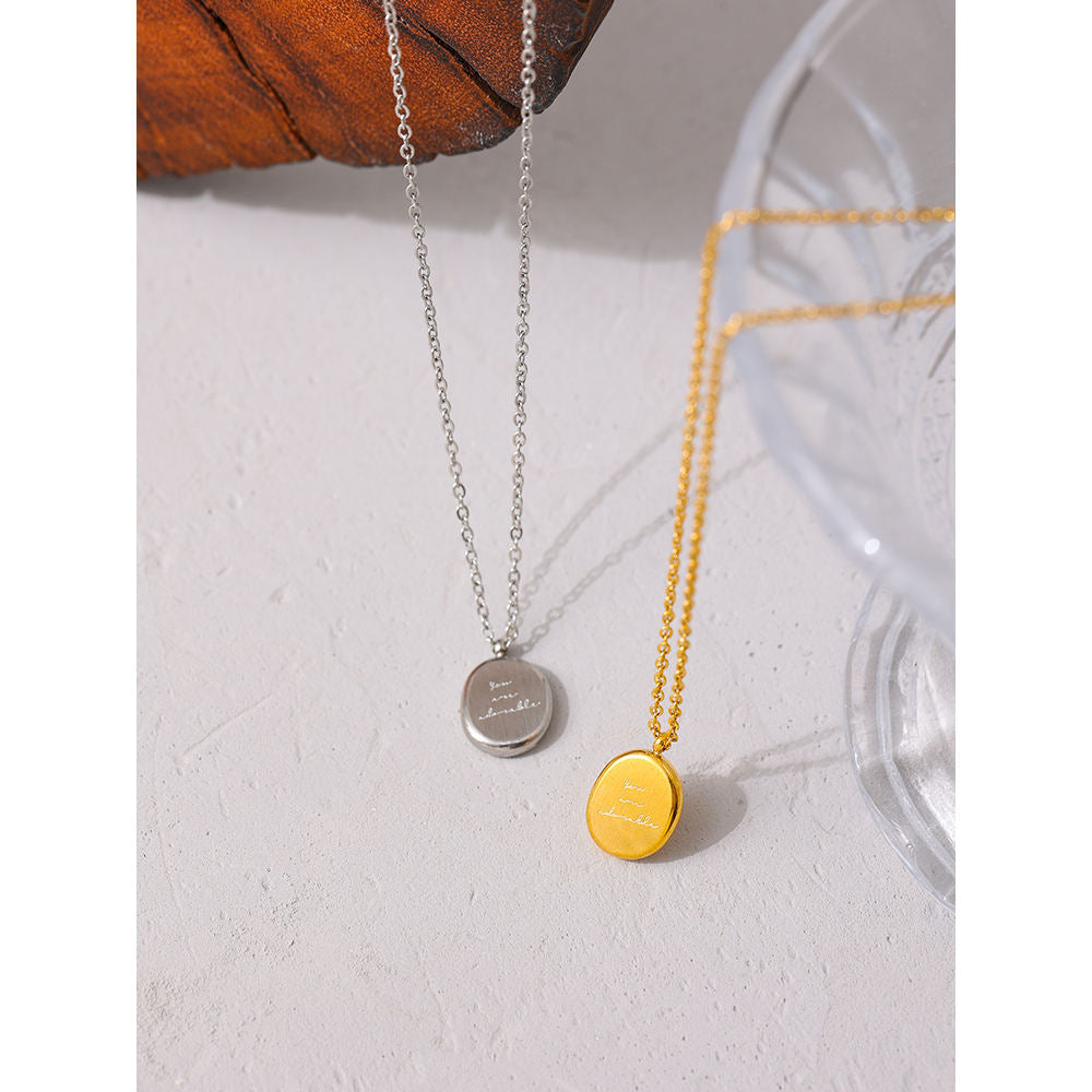 Engraved Oval Pendant Necklace