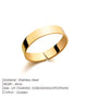 A polished gold-toned stainless steel adjustable ring band with a split clasp, shown on a white background with product specifications printed below.