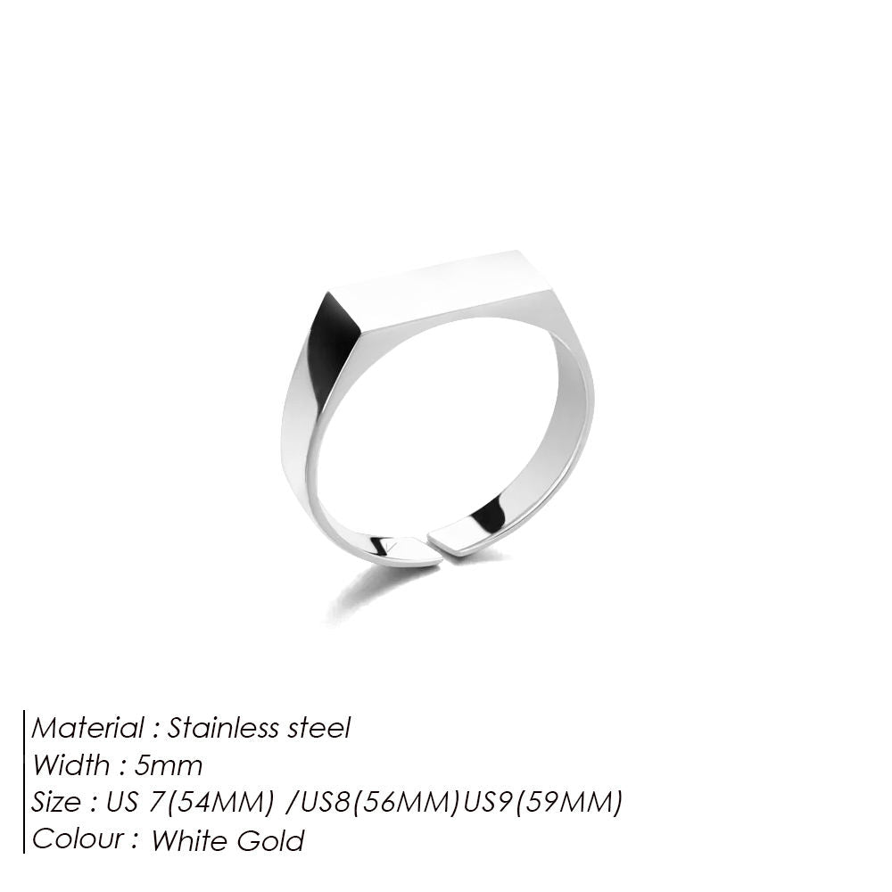 Silver ring with black accents on a white background