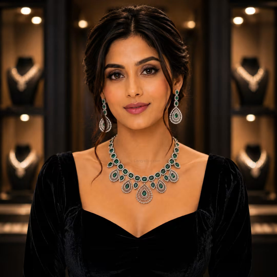 Forever Emerald American Diamond Statement Necklace | CARRYALLCO