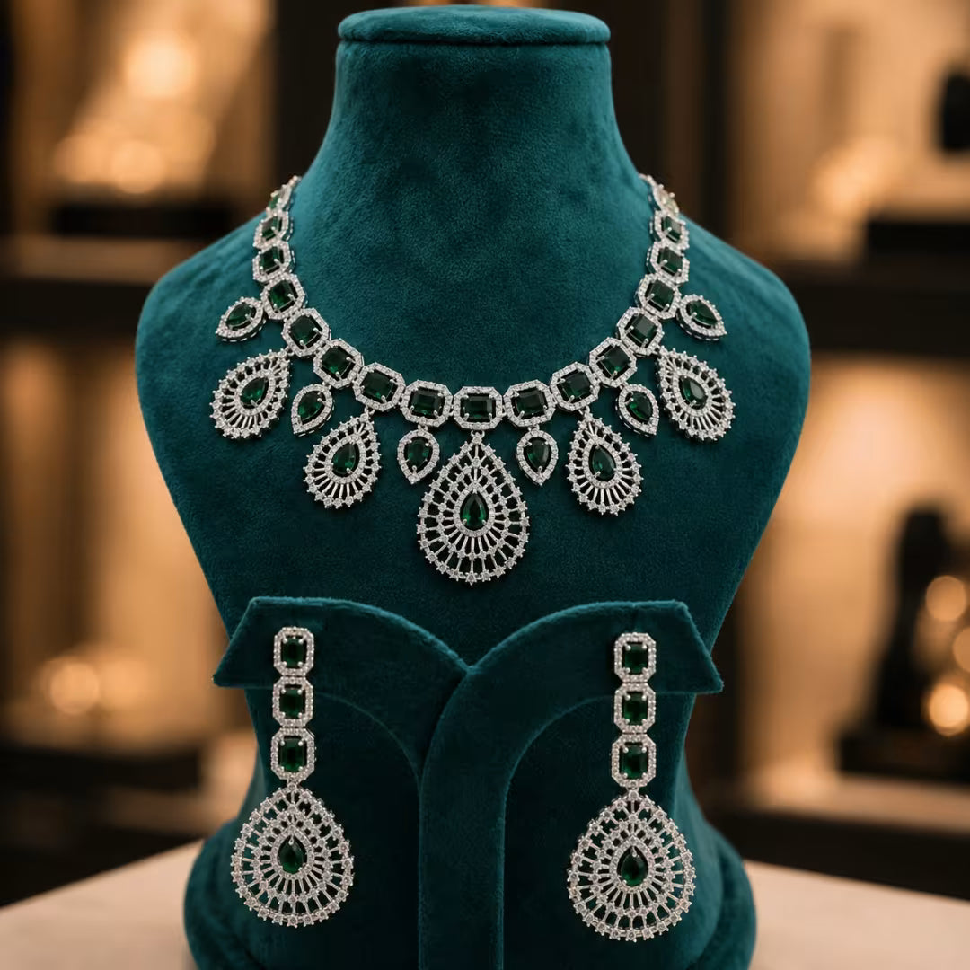 Forever Emerald American Diamond Statement Necklace | CARRYALLCO
