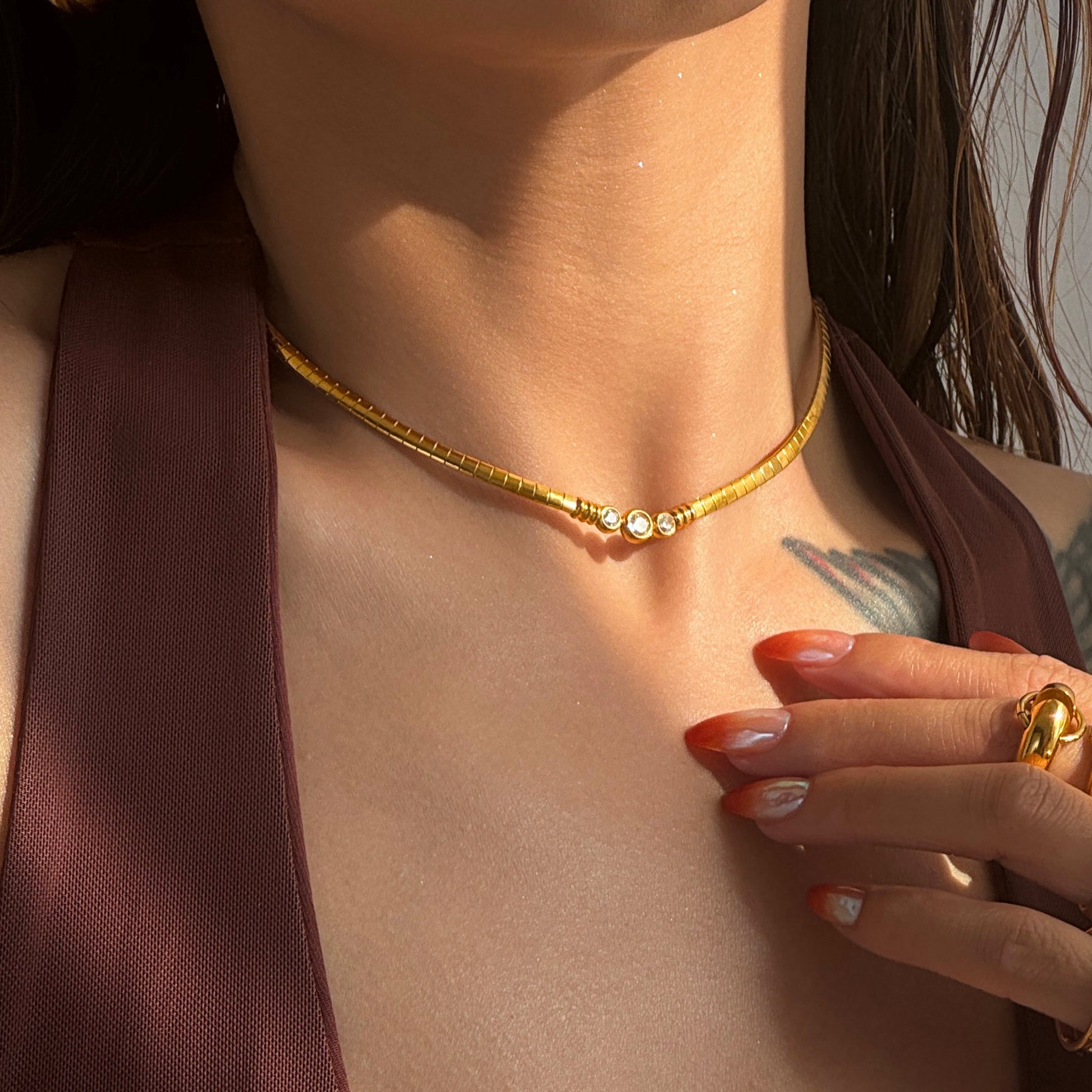 Futuristic Zircon Necklace & Bracelet Set – 18K Gold Plated Demi-Fine