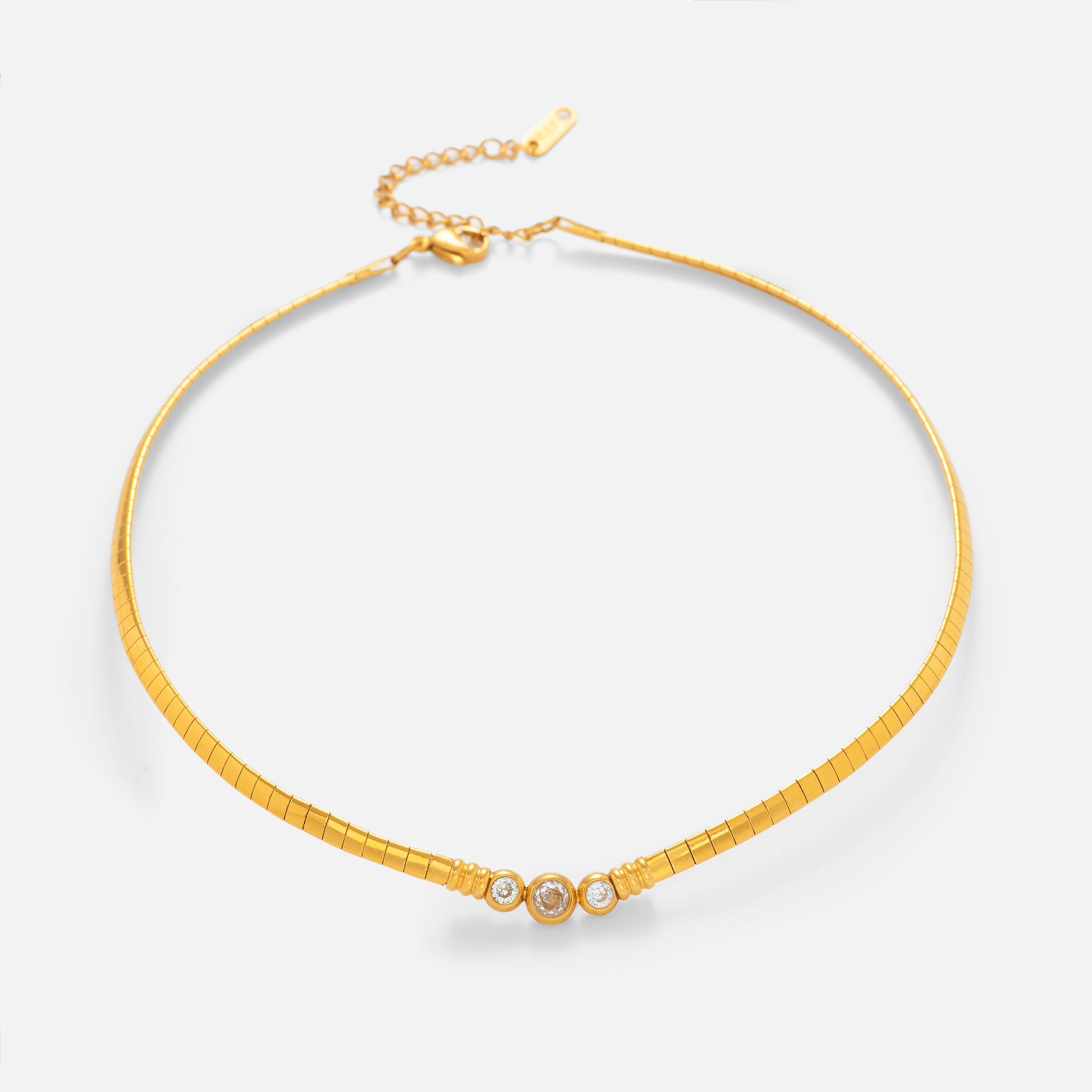 Futuristic Zircon Necklace & Bracelet Set – 18K Gold Plated Demi-Fine