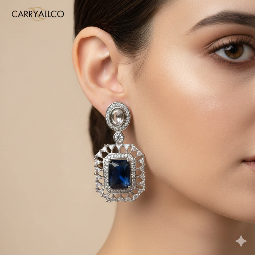 Sapphire Allure American Diamond Earrings | CARRYALLCO